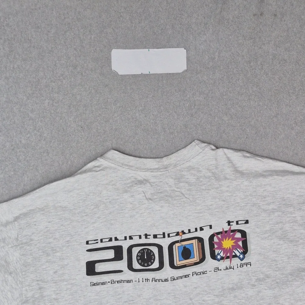 VINTAGE Countdown to 2000 Men Shirt 2XL Gray Graphic Print Short Sleeve Tee READ